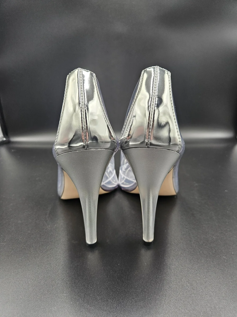 Good American Clear PVC Stiletto Heels Silver Pointed Toe Pumps Size 9.5